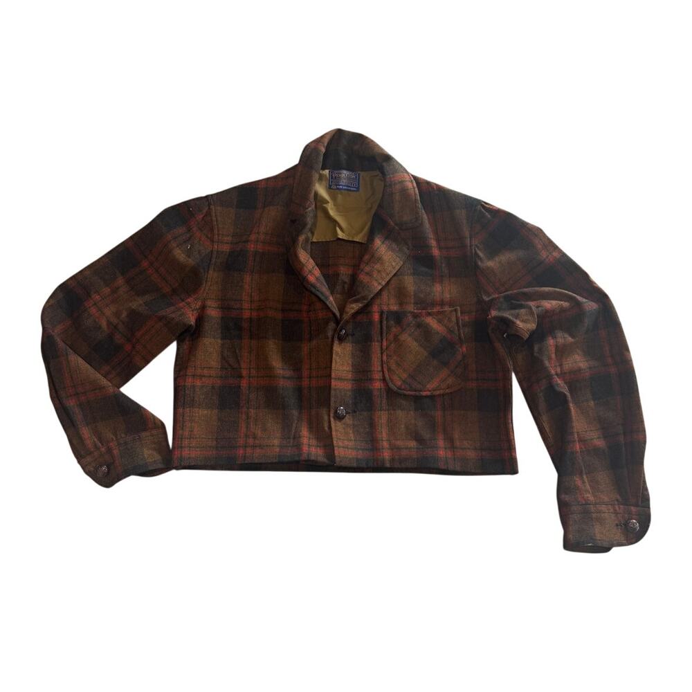 Vintage Pendleton Wool Plaid Shirt Jacket Womens L Cropped Reworked Western